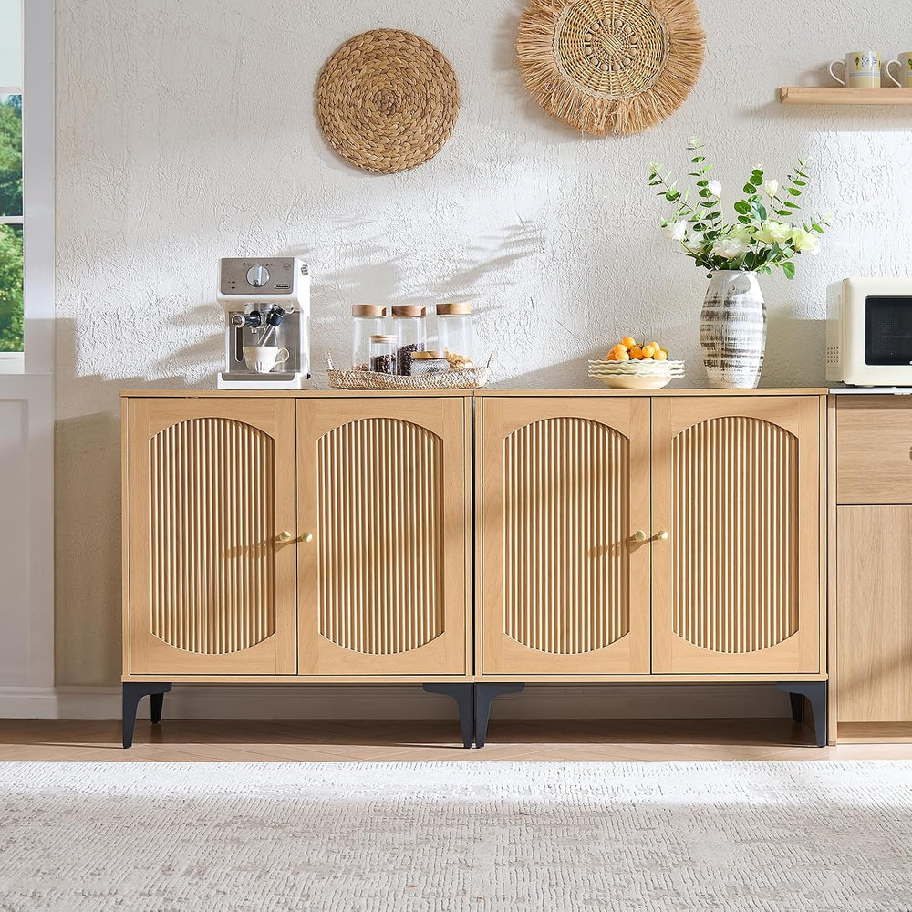 30.9" W Fluted Arched Buffet Cabinet with Storage, Natural Oak