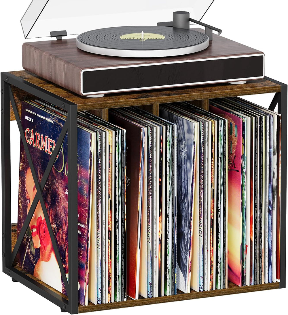 Vinyl Record Storage,Vinyl Record Holder Up to 80-100 Albums,4-Compartment Re...