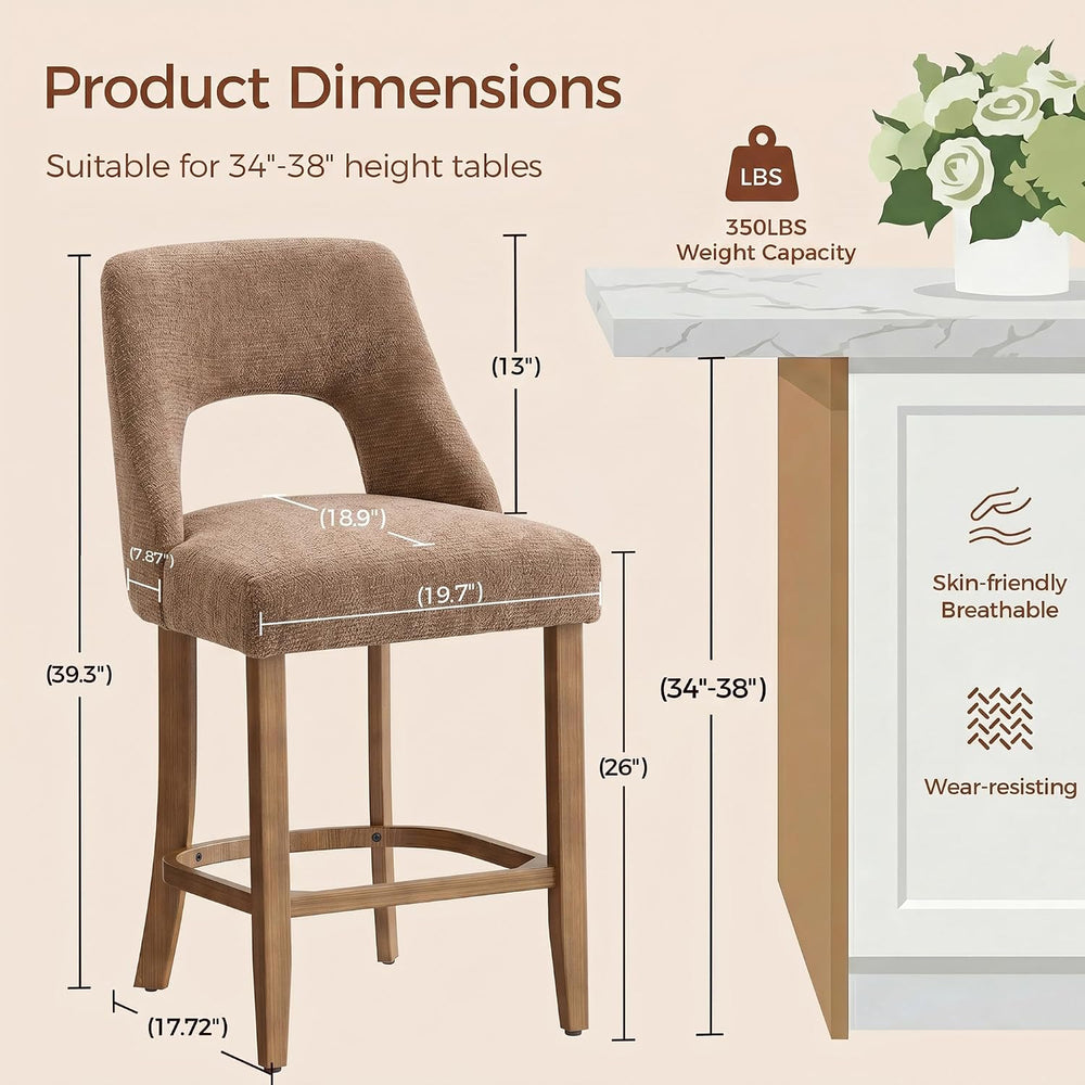 UVV Bar Stools Set of 3, Upholstered Counter Height Bar Stools, Modern Counte...