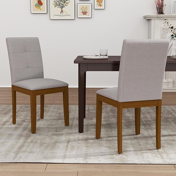 DAGONHIL Dining Chairs Set of 2, Modern Upholstered Fabric Dining Room Chairs, Armless Kitchen Chairs with Wood Legs and Padded Seat for Living Room, Bedroom, Kitchen (Grey)