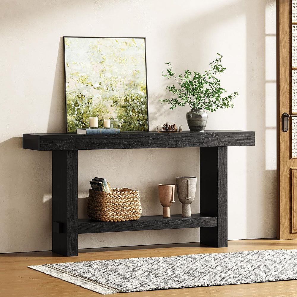 63-Inch Solid Wood Console Table, 2-Tier Narrow Farmhouse Entryway Table for ...