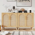Rovaurx Set of 2 Rattan Storage Cabinet with Doors, Accent Bathroom Floor Cabinet, Modern Sideboard Buffet for Living Room, Entryway, Dining Room and Kitchen, Natural BMGZ108M02