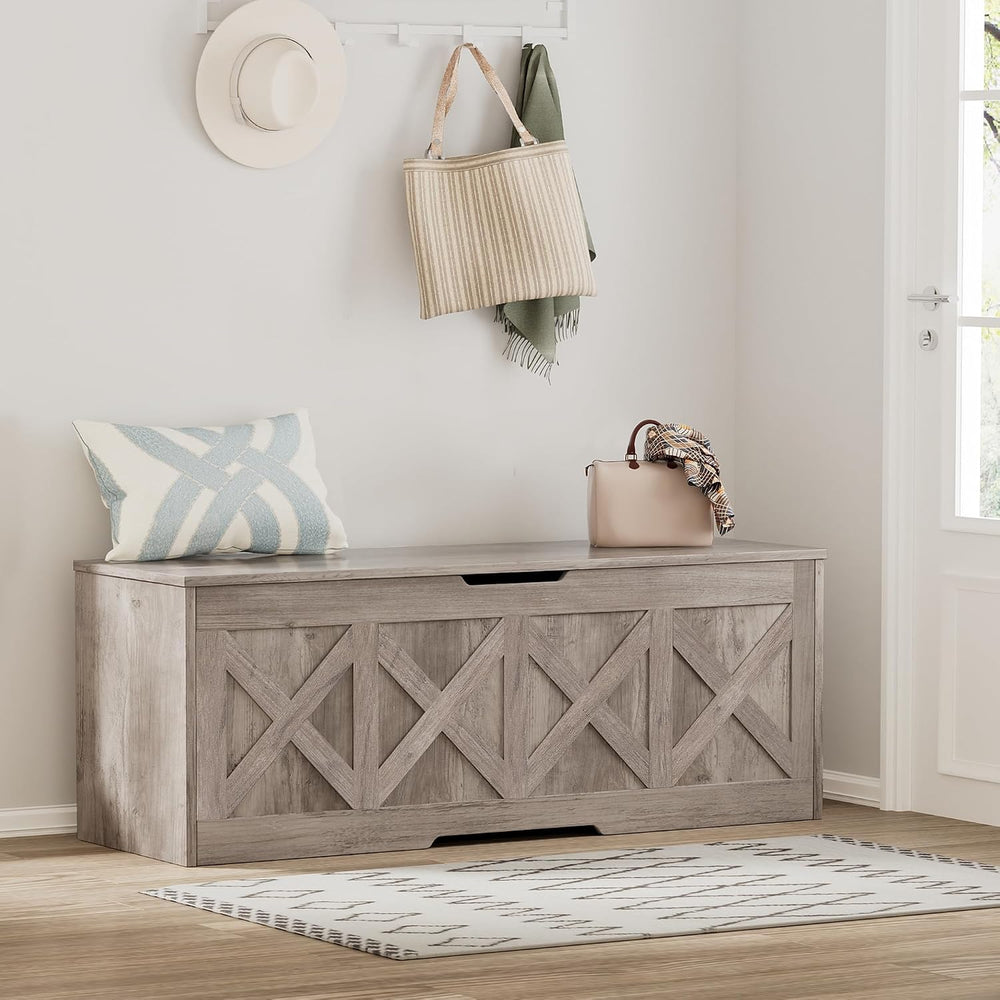 Homleke 47.2" Extra-Large Wooden Storage Chest, Farmhouse Storage Bench ...