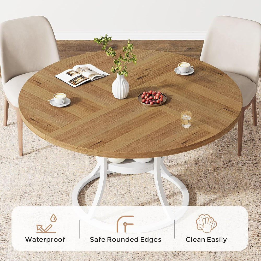 47'' Round Dining Table for 4-6, Farmhouse Dining Room Table with Sto...