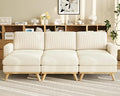 Vesgantti 97" Modular Sectional Sofa Beige, Sectional Couch with Movable Ottoman, Comfy Corduroy Couch with Spring Cushion, Modular Sofa with Deep Seat for Living Room, Bedroom and Apartment