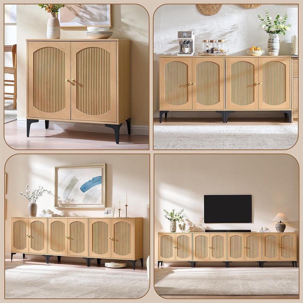 30.9" W Fluted Arched Buffet Cabinet with Storage, Natural Oak
