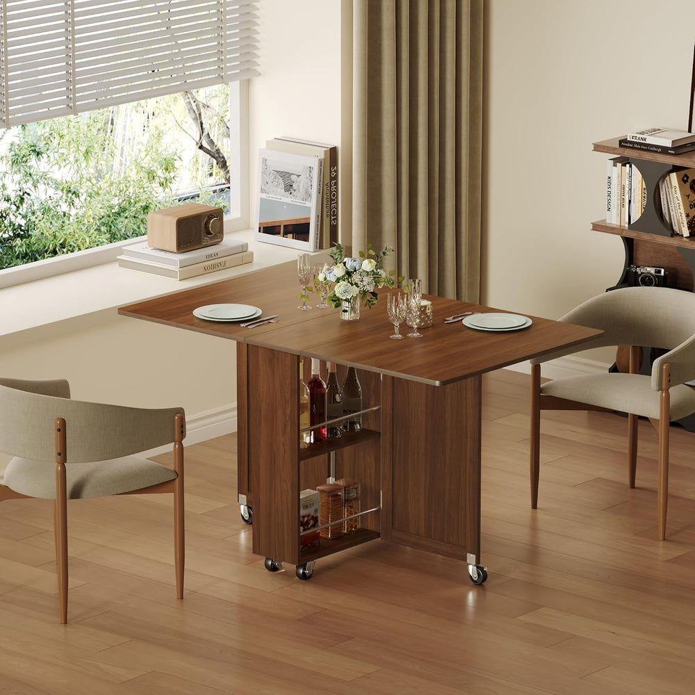 3imothrix Folding Dining Table, Dinner Table with Drawer and Storage and Shel...