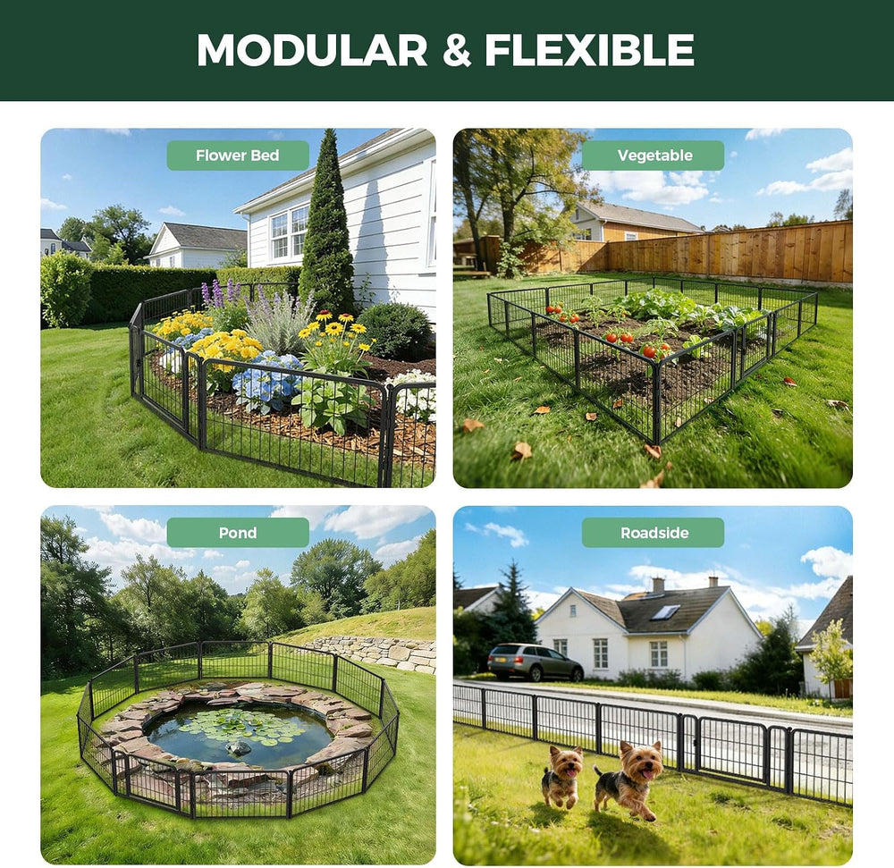 FXW No Dig Garden Fence, Outdoor for Yard, 17in(H) x 9.8ft(L), 4 Panels