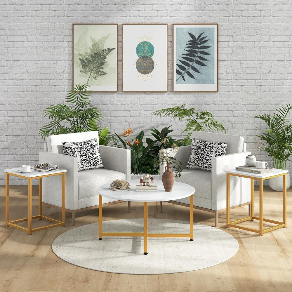 GIANTEX Round Nesting Table Set of 3, Wood Living Room Table Set, White | Mod...