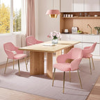 VECELO Velvet Dining Chairs Set of 6, Modern Upholstered Kitchen Chairs with Cushion, Padded Backrest and Metal Legs, Pink