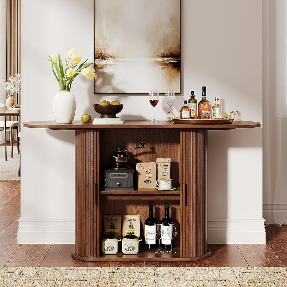 ONBRILL 55" Console Table with Storage,Fluted Entryway Tables, Walnut | ...