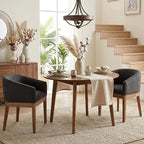 Wahson Barrel Chairs Set of 2, Mid Century Dining Chairs with Arms, Linen Upholstered Kitchen Chairs with Natural Wood Legs, for Bedroom/Living, Charcoal