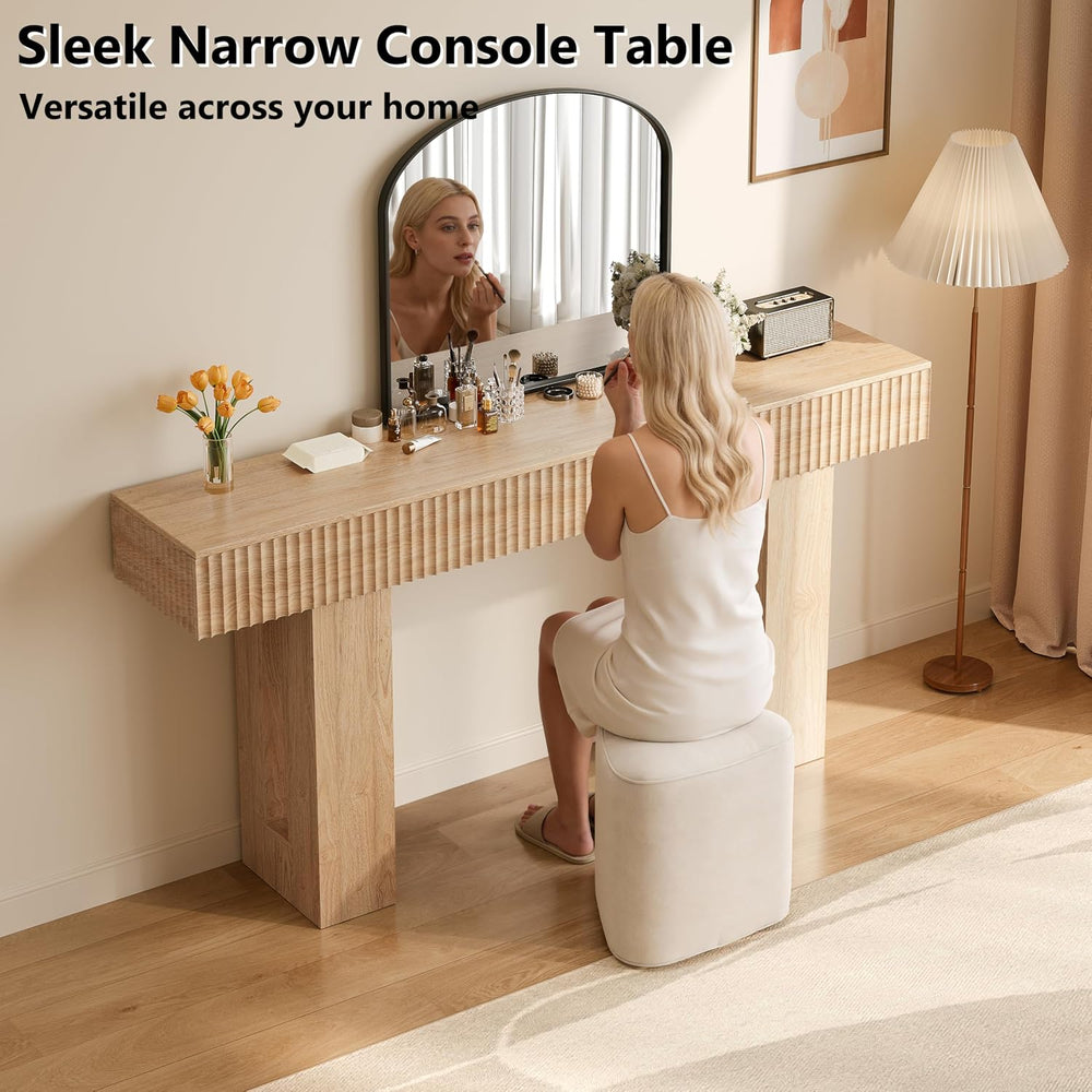 63-Inch Long Entryway Console Table with a Fluted Design, Thick Wood Farmhous...