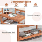 Tangkula Wood Outdoor Coffee Table, 2-Tier Patio Coffee Table with Slatted Hardwood Tabletop & Storage Shelf, Rectangle Wood Table for Deck, Garden, Balcony, Indoor or Outdoor Use (Natural)
