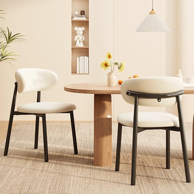Kitchen Dining Chairs Set of 6 Modern Upholstered Leather Farmhouse Dining Room Chair with Metal Legs, Black/Beige