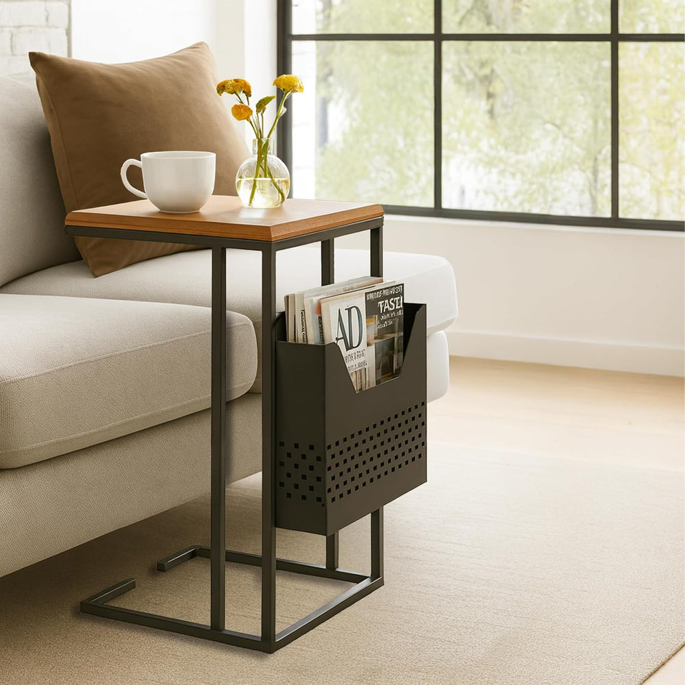 Relaxdays side table with magazine holder, HWD: 63x30x37 cm, wood, metal, C-s...