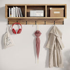 LITTLE TREE Coat Shoe Rack, Hall Tree Entryway Bench Set for Hallway, Living Room, Bedroom, Oak+Black