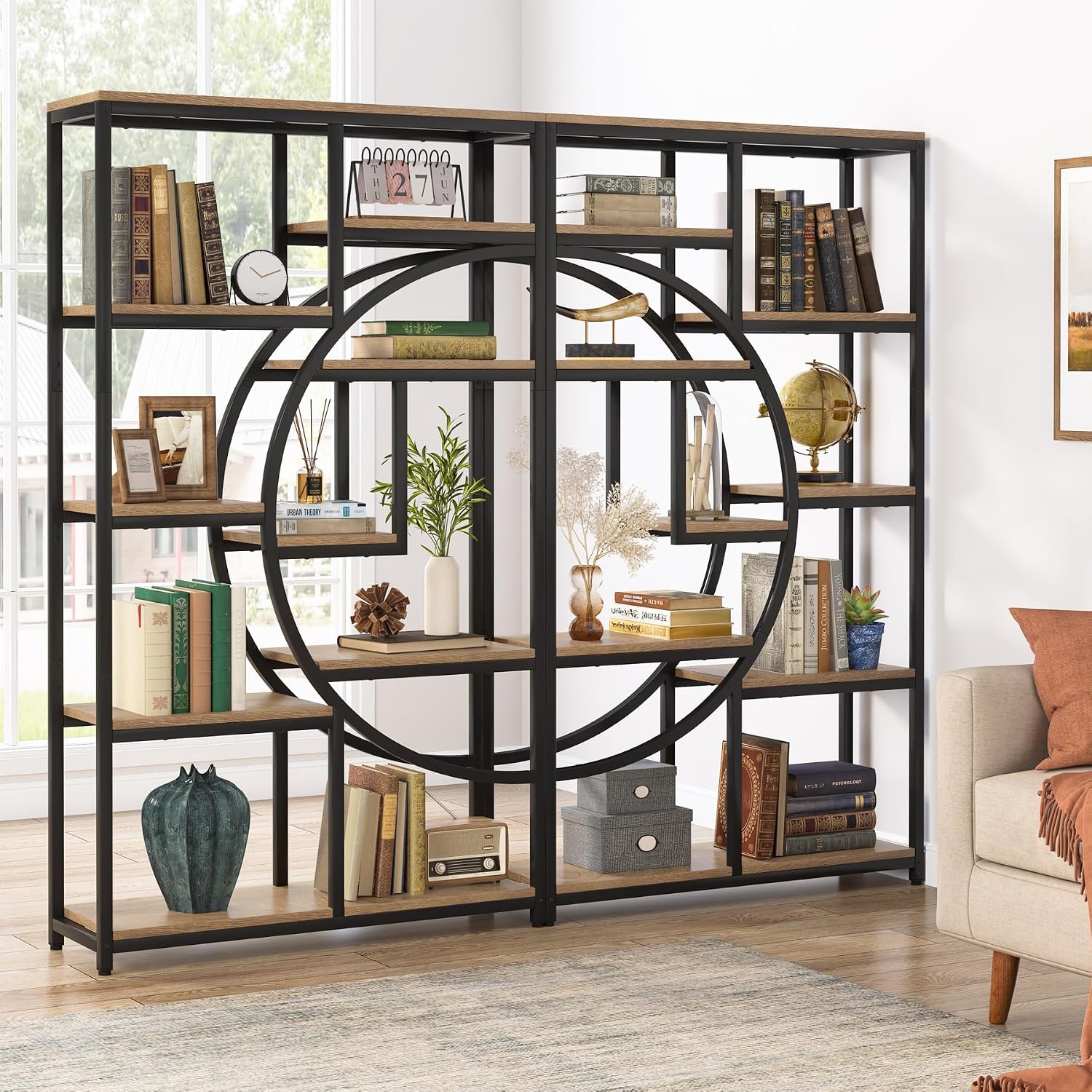 Tribesigns Industrial Bookshelf Bookcase with 9 Open Shelf (Light Oak) | 5-Tier Freestanding Tall Bookshelves, Etagere Display Shelf Storage Organizer, Perfect for Living Room, Bedroom