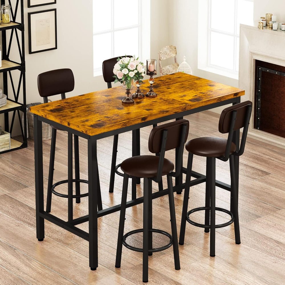 Lamerge Bar Table Set for 4 Kitchen Table and Chairs Set, Industrial Dinner T...