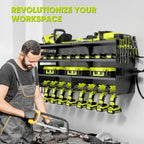 Large Power Tool Organizer Wall Mount with Charging Station,4 Layer Heavy Duty Metal Tool Storage Rack Loads 600lbs with 8 Cordless Drill Holder,Battery Utility Rack Loads with 4 Power Strip