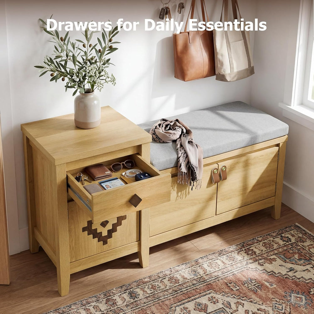 Entryway Bench with Storage, 3 in 1 Storage Bench with 1 Drawer and 2 Cubbies...