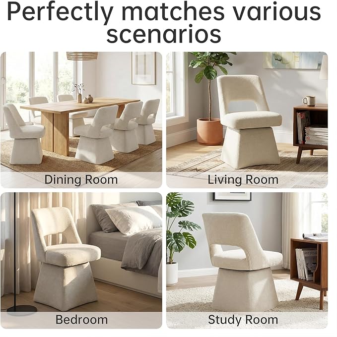 VKNOW Upholstered Swivel Dining Chairs Set of 4, Modern Dining Room Chairs with Open Back, Chenille Fabric Kitchen Chairs for Dining Room, Living Room, Bedroom, Vanity, Beige