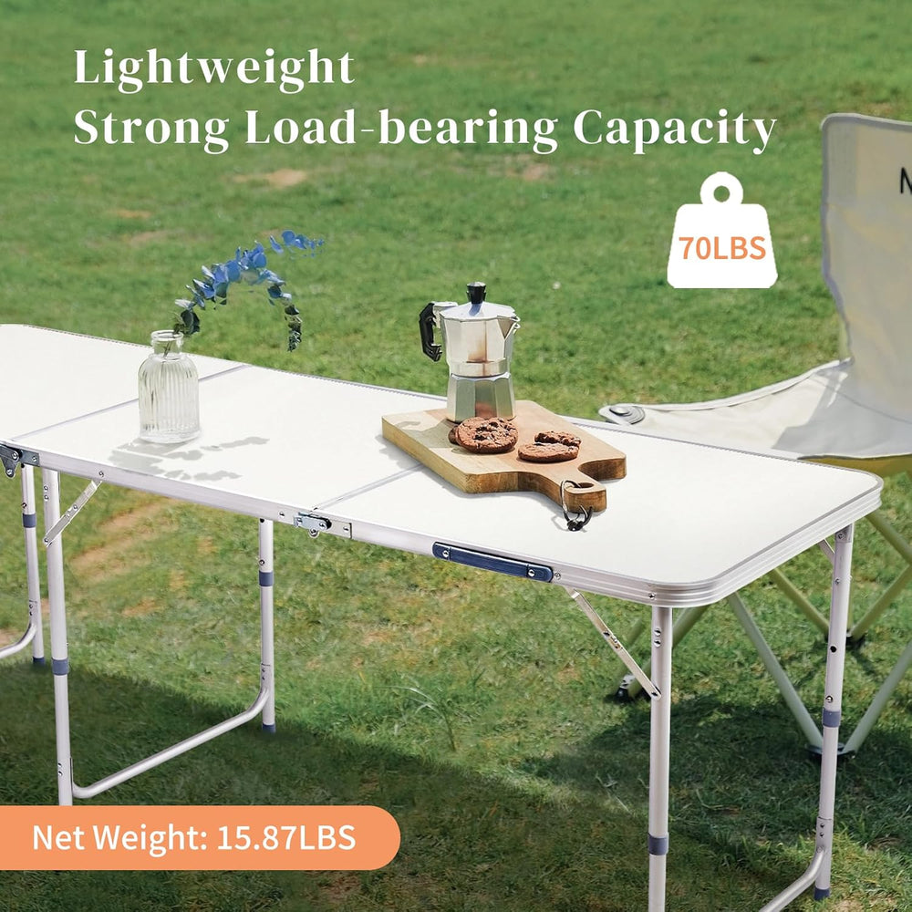 6FT Folding Dining Table, Portable Aluminum Picnic Table with Adjustable Heig...