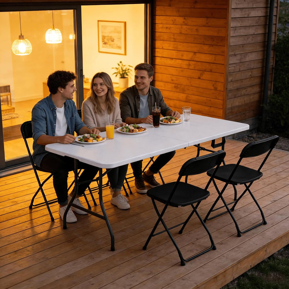 Folding Table 2 Pack, 6FT Folding Table Portable with Built-in Handle, Heavy ...