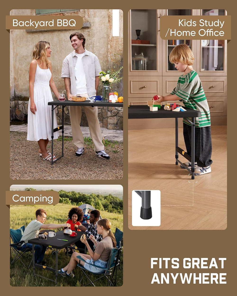 FanttikOutdoor Folding Table 4 Foot Quick Adjust Portable Plastic 4 Heights |...