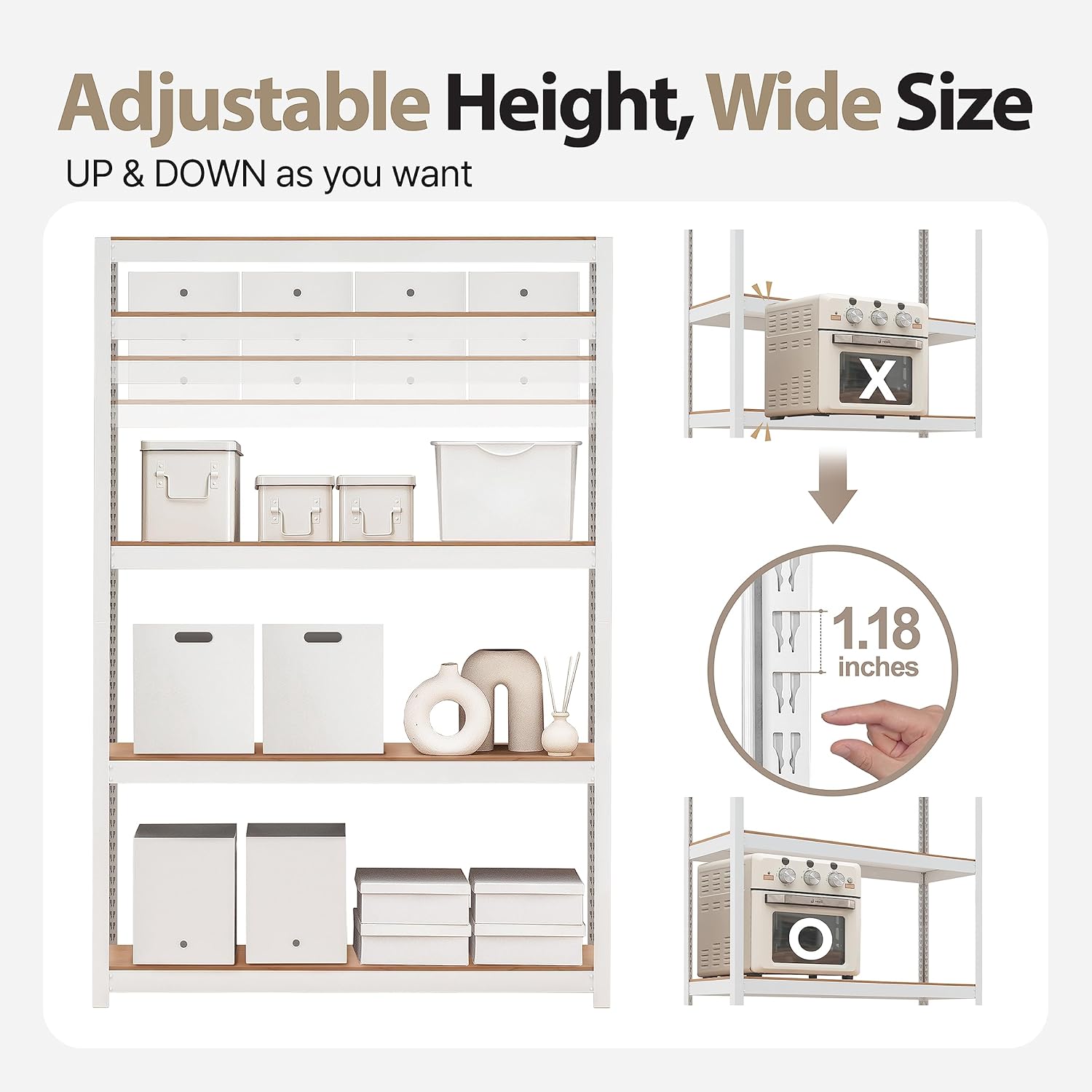HOMEDANT House Lift-Beam White 48" Wide Boltless Heavy Duty Garage Storage Shelving Adjustable 5-Tier Metal Shelves Laminated Organization Shelf Industrial Utility Rack Pantry Shed Office Store 10Pack