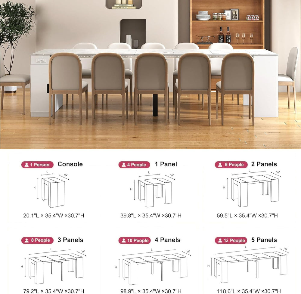 Extendable Dining Table with Storage, Transformer Extra Console Table for 1-1...