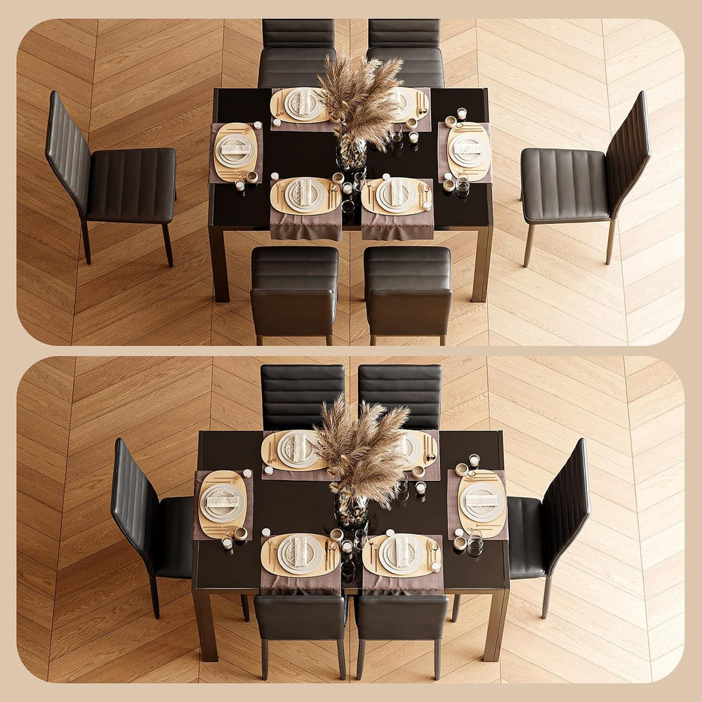 Bealife Kitchen Dining Table Set for 6, Tempered Glass 7 Piece - Black | PU L...