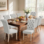 CHUN YI Dining Chairs Set of 8, Button Tufted Upholstered Fabric Dining Room Chairs with Solid Wood Legs and Curved Back, Parsons Side Chairs for Kitchen, Light Grey