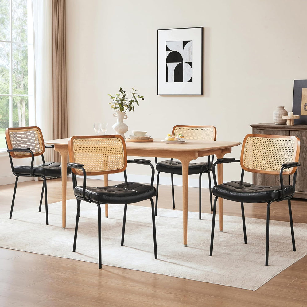 Art Leon Rattan Dining Chairs Set of 4 - Mid Century Modern Dining Chairs wit...