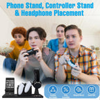Gaming Accessories Organizer with Headphone Holder, Rotatable Phone Stand & Controller Stand - Unique Gamer Gifts Controllers Holders Gaming Equipment, Gifts for Gamers Controller Holder