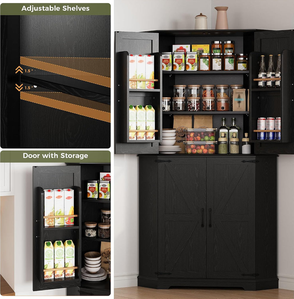 IRONCK Corner Cabinet, 72" Kitchen Pantry Cabinet, 6-Tier Freestanding F...