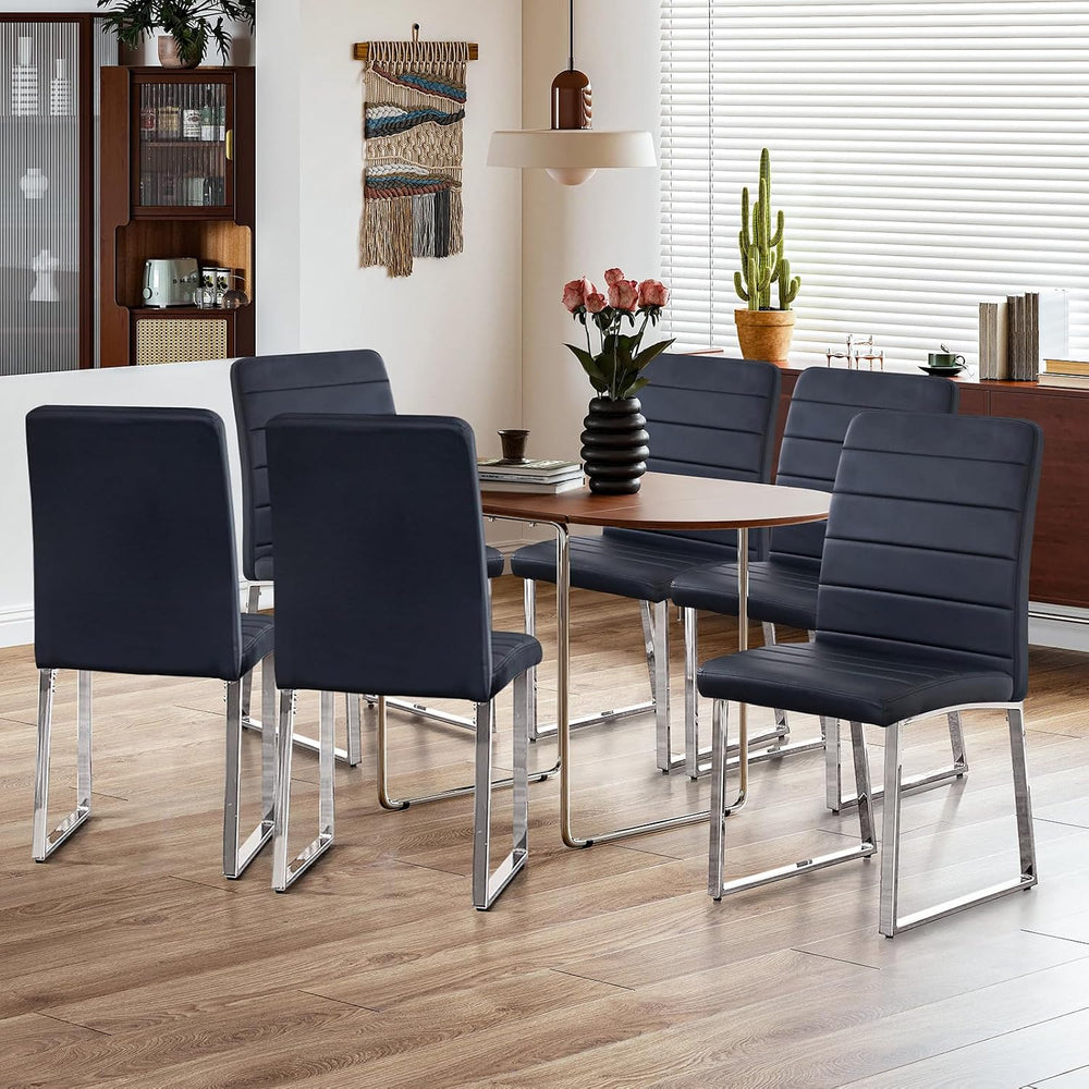 Modern Leather Dining Chairs, Set of 6 | Upholstered Padded Seats with Sturdy...