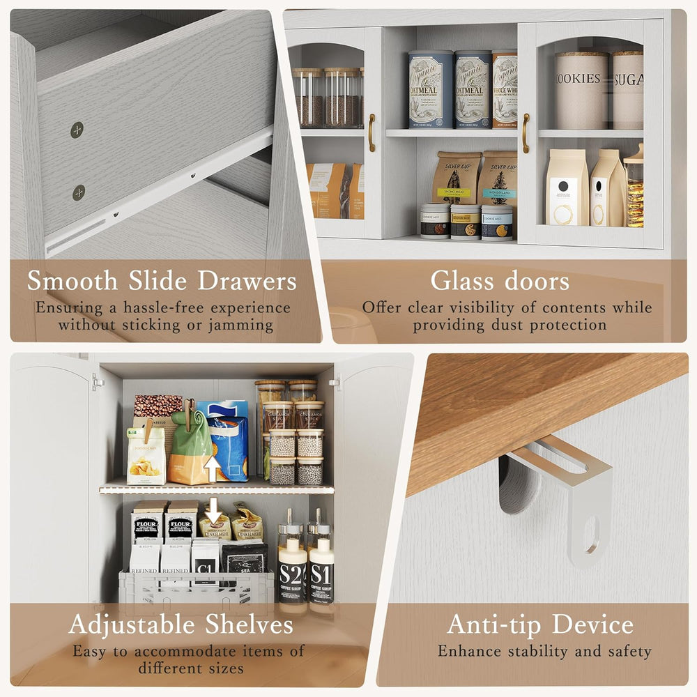 71" Tall Kitchen Pantry Cabinet with LED Lights & Charging Station |...