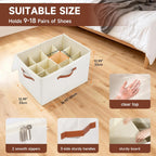 2-Pack Shoe Organizer for Closet, Foldable Shoe Storage Container with Adjustable Dividers & Clear Lid, Holds Up to 12 Pairs, Space-Saving Shoe Boxes, White