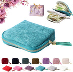 Travel Jewelry Case, Portable Jewelry Storage Bag, Compact Foldable Five Compartments Organizer Pouch with Zipper & Tassel for Earring Necklace Ring Bracelet (Blue)