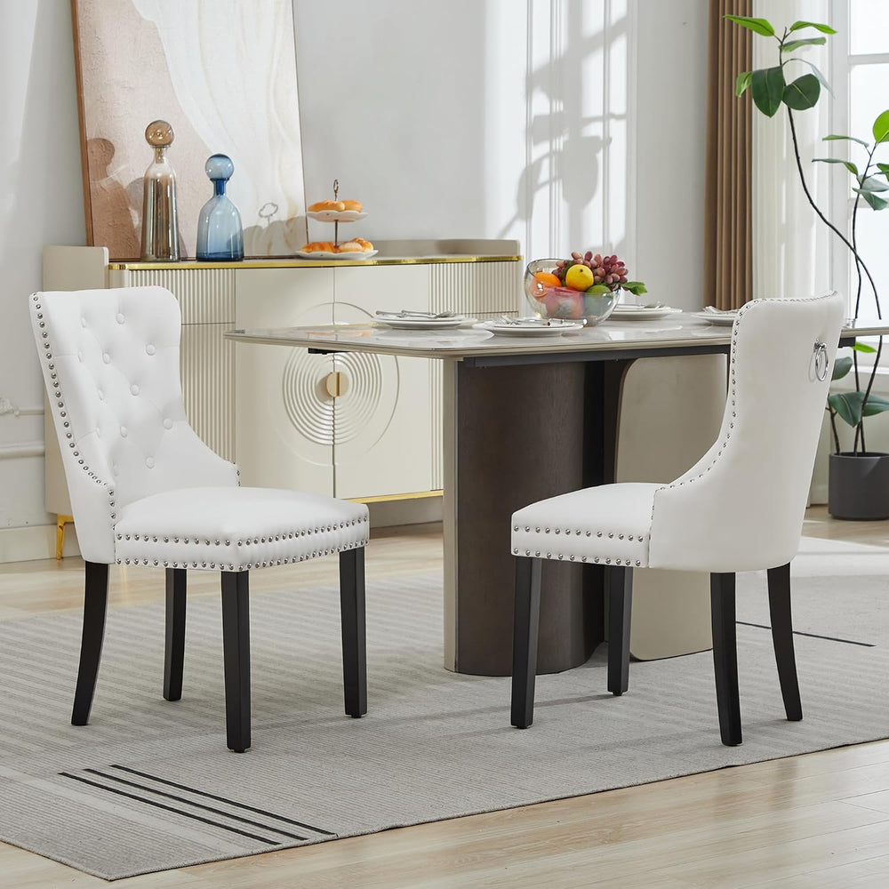 PU Leather Dining Chairs Set of 6, Upholstered Dining Room Chairs with Solid ...