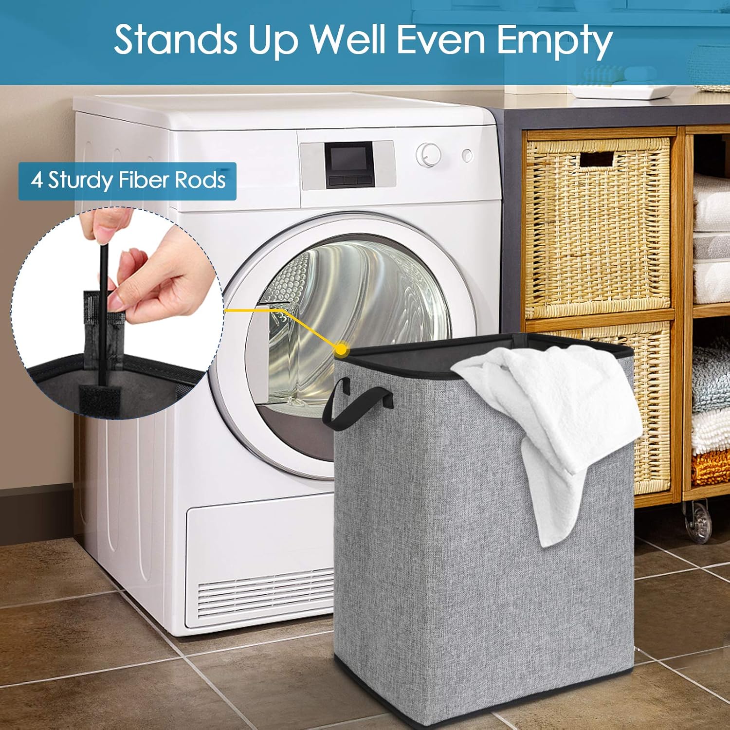 SNIGJAT Clothes Laundry Hamper for Bedroom, Lightweight Dirty Clothes College Hamper Collapsible for Small Space, Sturdy Laundry Basket with Handles for Bathroom Closet, 70 L