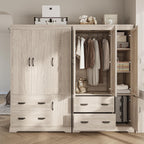 LIKIMIO Wardrobe Closet, 70" Tall 4 Doors Large Wooden Closet with 2 Drawers, 3 Shelves Bedroom Armoire with Hanging Rod, Freestanding Storage Cabinet for Hanging Clothes, Light Oak