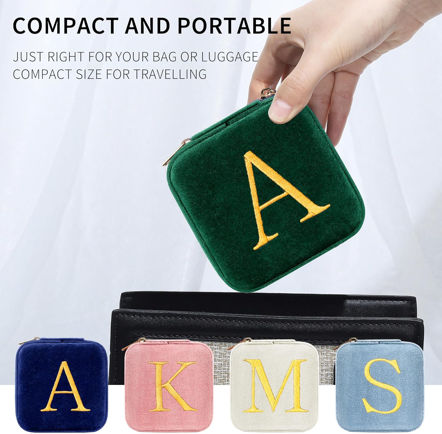 Parima Sister Gifts - Gifts for Sister, Sister Gifts From Sister, Birthday Gifts for Sister, Sister In Law Gifts, Plush Velvet Emerald-Green Jewelry Box Travel Jewelry Case - Letter L, Green