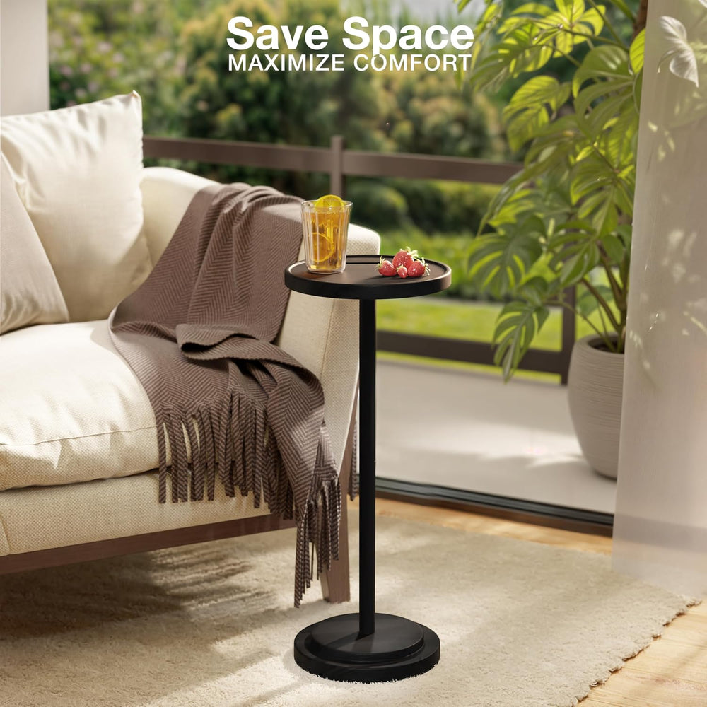 BLUEWEST Compact Drink Table, Flat Top, 24.4 in, Black, Double Base | Compact...