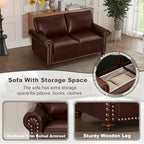 2 Piece Faux Leather Sofa Set,Modern Chair and Loveseat Sets with Storage,Mid Century Couch with Rivet Rolled Arm,Comfy Deep Seat Sofa,Furniture for Living Room,Office(Armchair+Loveseat,Burgundy)