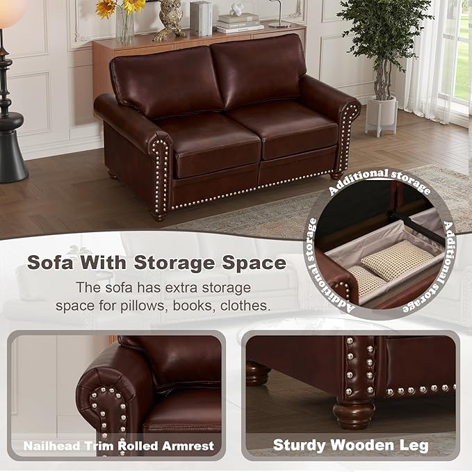 3 Piece Faux Leather Sofa Set,Mid Century Modern Couch and Loveseat Sets with...