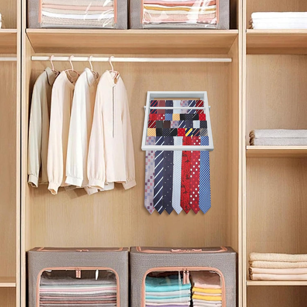 Tie Rack Wall Mounted, Adjustable Angle Tie Organizer for 60 Ties & Scarves | Holds up to 60 Ties, 10 Angle Slots, Wall-Mounted Easy Installation, Long-Lasting Design