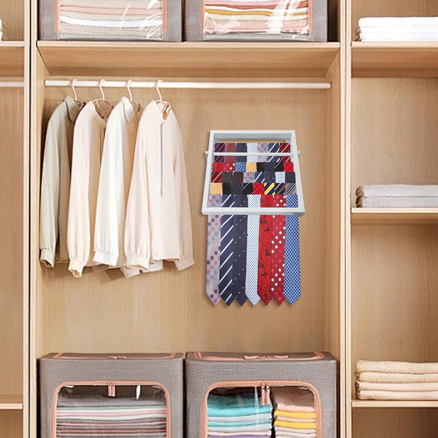 Tie Rack Wall Mounted, Adjustable Angle Tie Organizer for 60 Ties & Scarves | Holds up to 60 Ties, 10 Angle Slots, Wall-Mounted Easy Installation, Long-Lasting Design