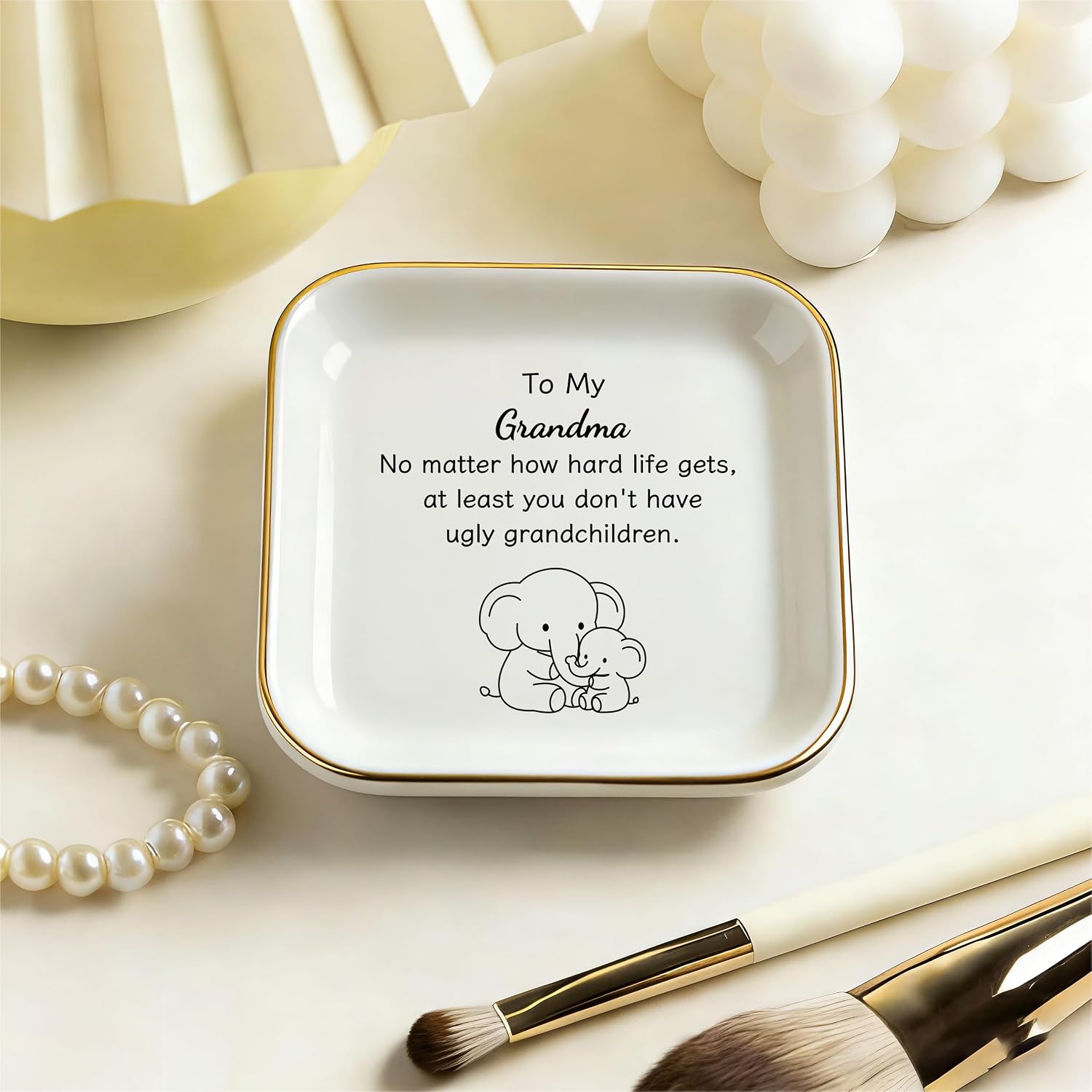 Elephant Gifts for Grandma Christmas, Cute Grandma Gifts from Grandchildren | You don't have ugly grandchildren, Ring Dish 4" Practical Size, Ceramic